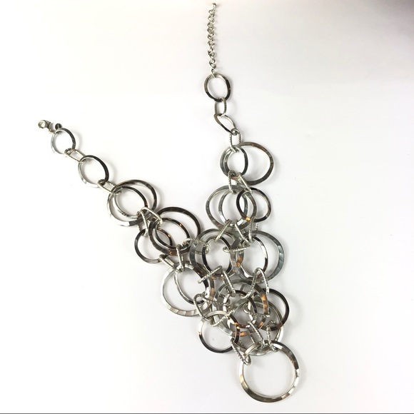 chico/'s signed women jewelry silver tone circle link necklace blue rope chain
